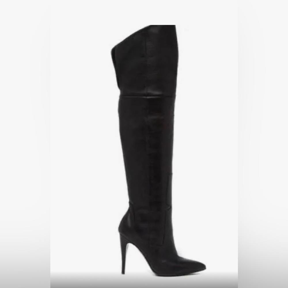 Halston Hertiage Olivia Over the Knee Leather Boots - Jet Black - Picture 2 of 12